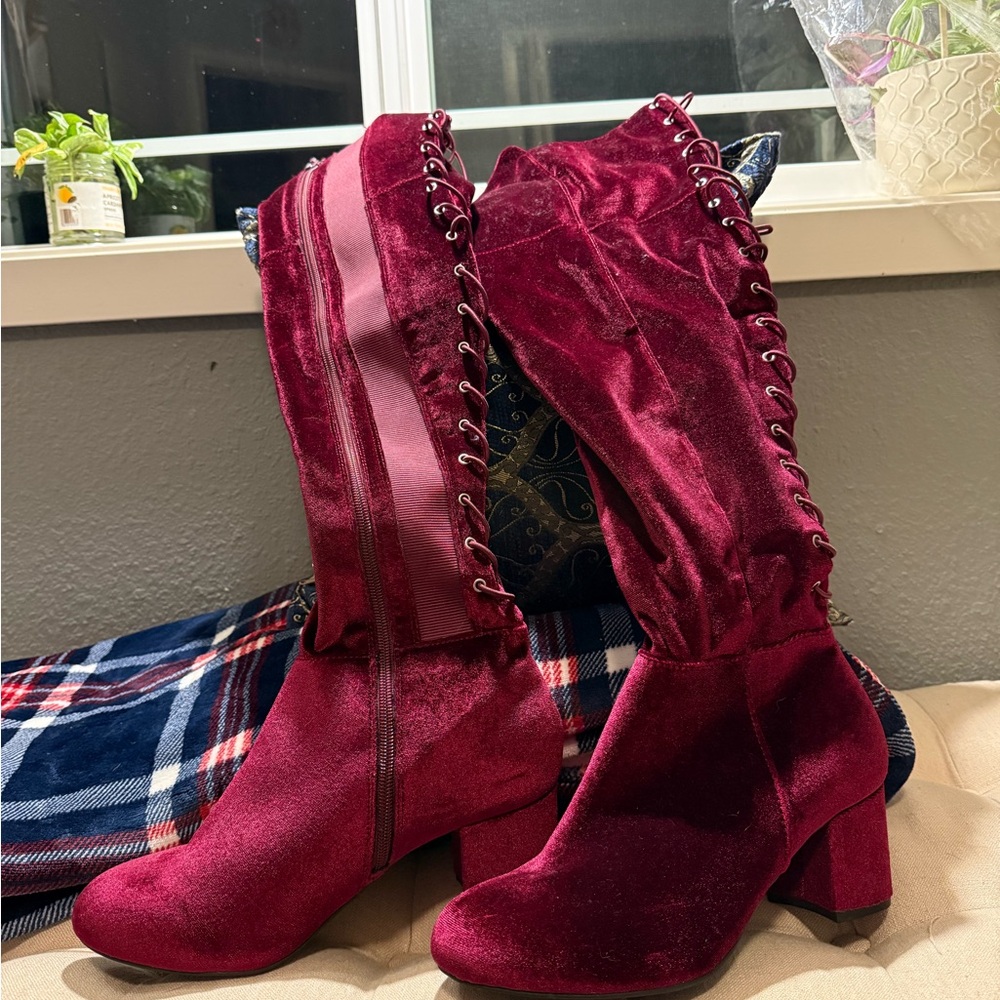 Torrid Burgundy Velvet Heeled Boots
